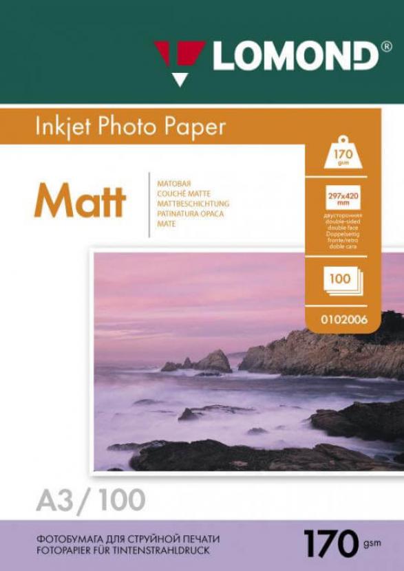 Изображение Матовая фотобумага LOMOND двусторонняя A3, 170г/м2, 100 листов