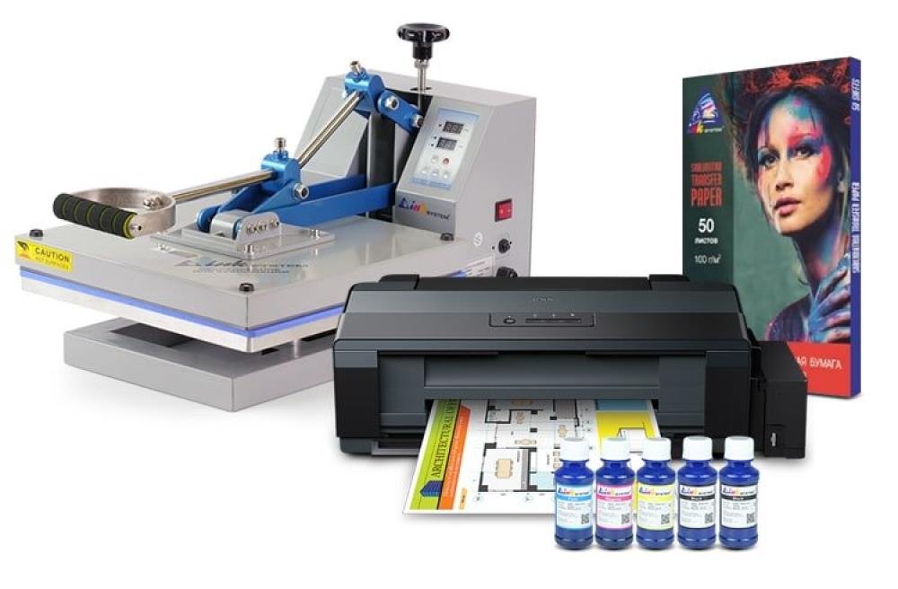 Изображение Планшетный термопресс INKSYSTEM P-3838 38*38 см и принтер Epson L1300 с набором для сублимационной печати - зображення 1