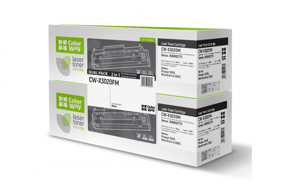 изображение Лазерный картридж ColorWay для Xerox Phaser 3020/WC3025: 106R02773 (черный) DUAL PACK