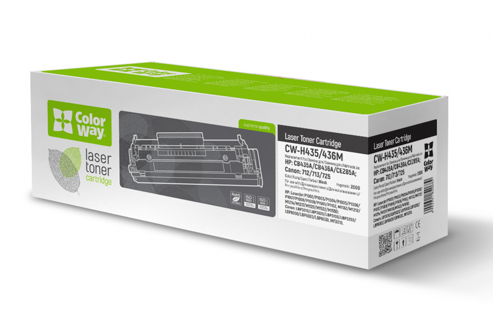 изображение Лазерный картридж ColorWay для HP (CB435A, CB436A, CE285A), Canon (712, 725) (черный)